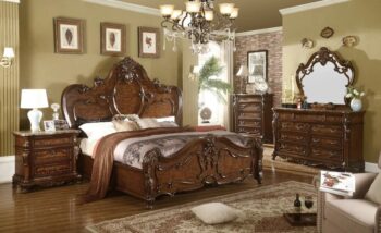 B7189-EK/CK/Q Brown Ash Burl Veneer Bed by Mcferran