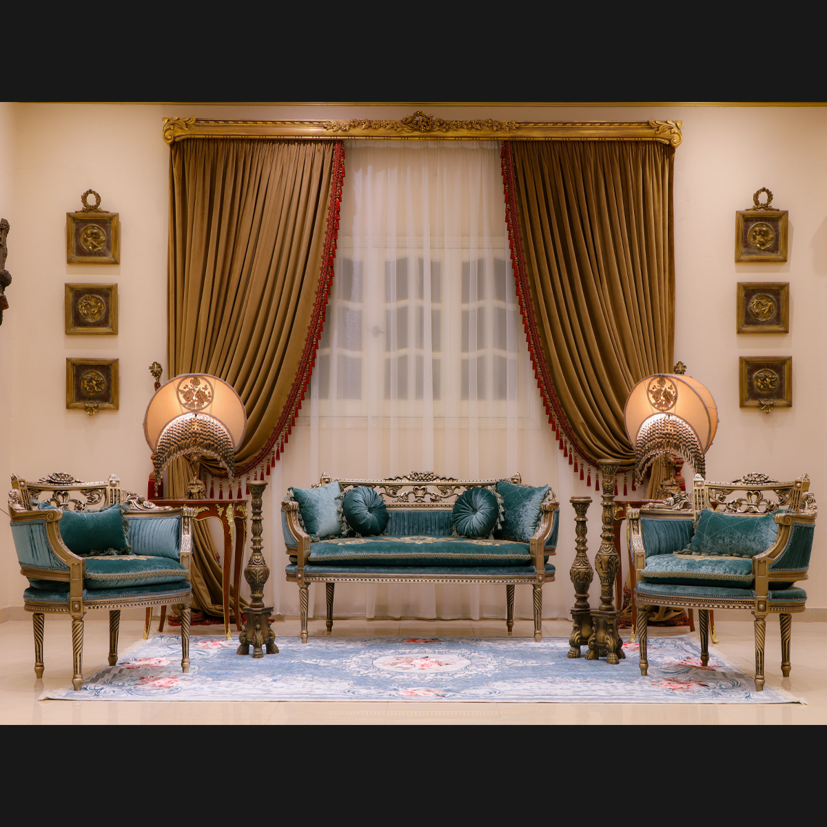 4pcs Handmade Vintage Emerald Green  Sofa Set