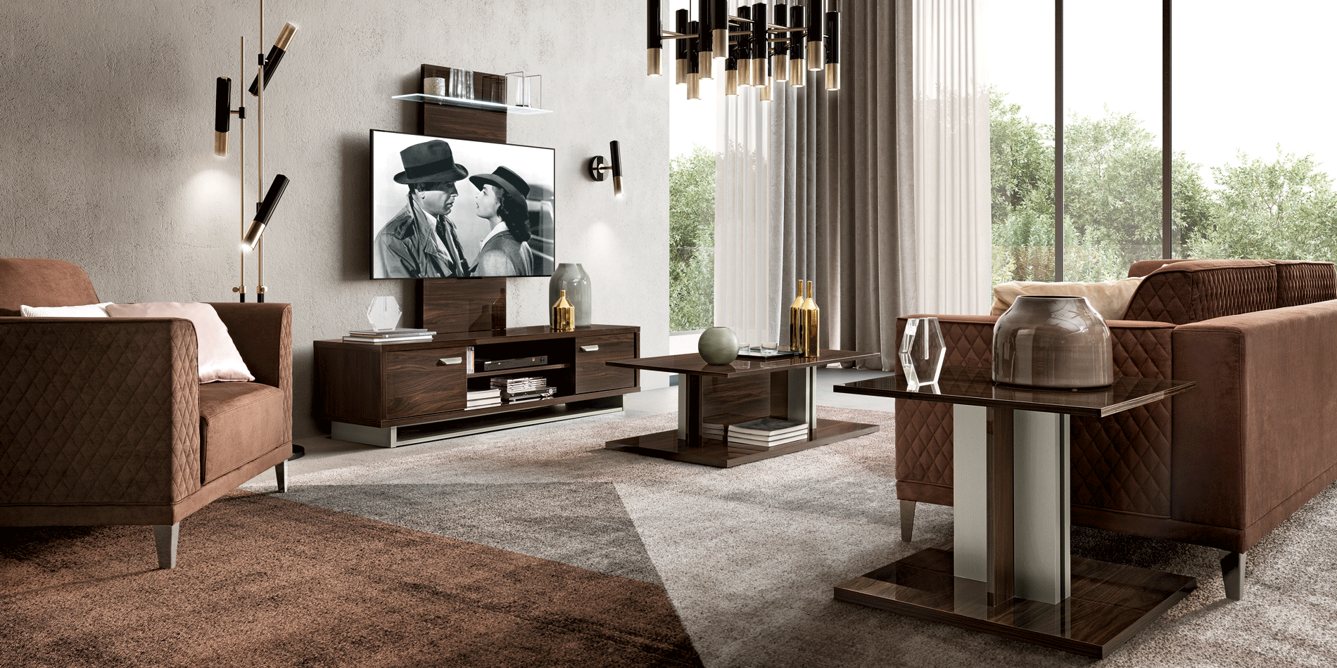 Volare Entertainment center Dark Walnut/Nickel Additional items p13026 By ESF Furniture