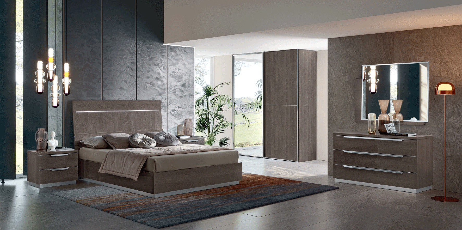 Shiny Kroma Bedroom Set Silver Additional items p13102 By ESF Furniture