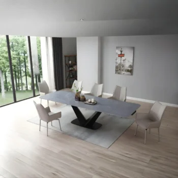 9436 Dining Table with 1218 Swivel Gray Taupe Chairs By ESF Furniture