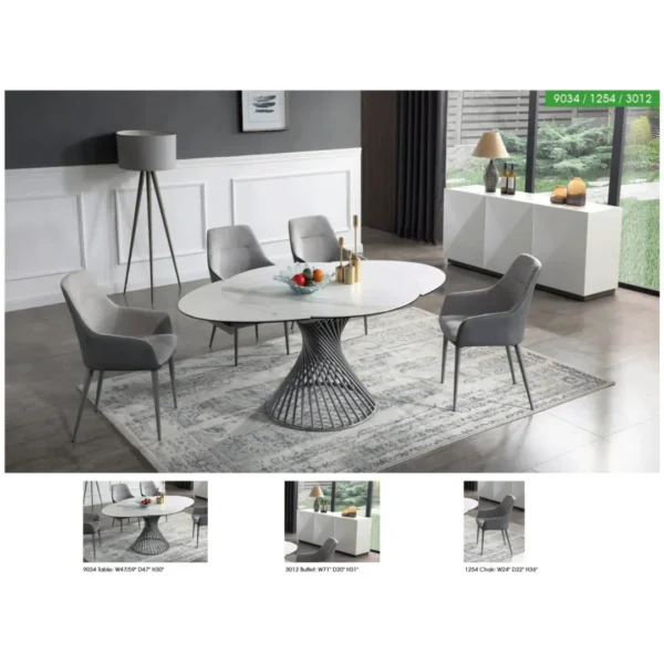 Mat, Shiny 9034 Dining Table with 1254 Chairs and 3012 Buffet