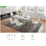 Shiny 110 Marble Dining Table with 110 White Chairs By ESF Furniture - Image 16