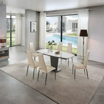 Mat, Shiny 2417 Marble Table White with 3405 White Chairs