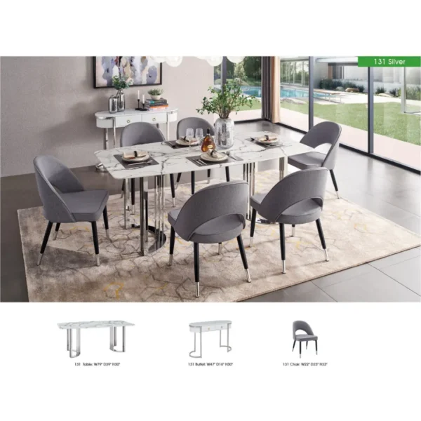 Shiny 131 Silver Marble Dining Table By ESF Furniture - Image 6