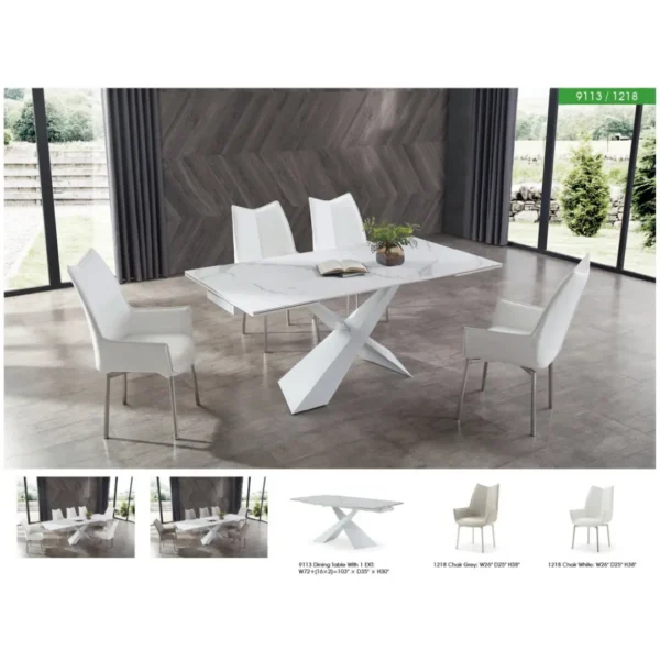 Shiny 9113 Dinning Table White with Extension