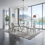 Shiny Zig Zag Dining Table with 110 White Chairs