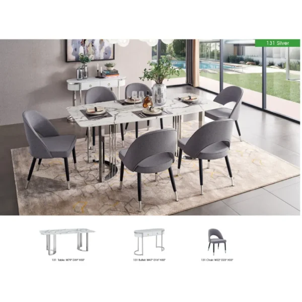 Shiny 131 Silver Marble Dining Set