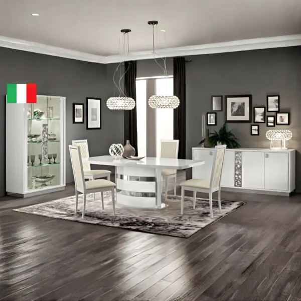 High Gloss Lacquer Roma Dining Set White, Italy