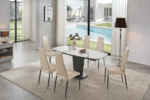 Mat, Shiny 2417 Marble Table White with 3405 White Chairs p11553 By ESF Furniture Luxury Dining Sets Mobilia Cleopatra 47 Mat, Shiny 2417 Marble Table White with 3405 White Chairs p11553 By ESF Furniture 47