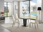 Mat, Shiny 2417 Marble Table White with 3405 White Chairs p11553 By ESF Furniture Luxury Dining Sets Mobilia Cleopatra 46 Mat, Shiny 2417 Marble Table White with 3405 White Chairs p11553 By ESF Furniture 46