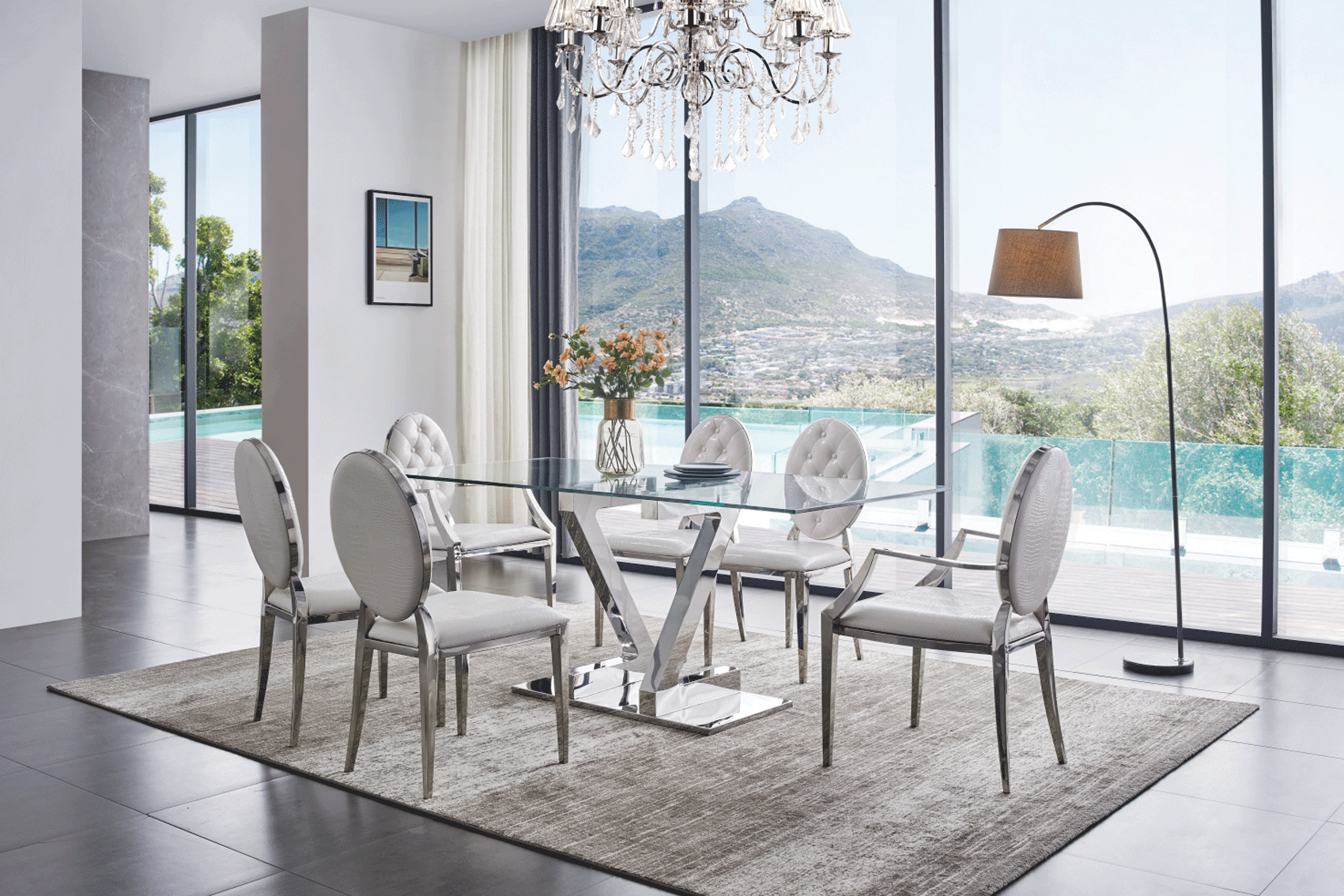 Shiny Zig Zag Dining Table with 110 White Chairs p10734 By ESF Furniture