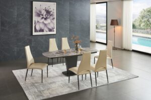 Mat, Shiny 2417 Marble Table Gray Taupe With 3405 Chairs Beige By Esf Furniture | Mobilia Cleopatra Mat, Shiny 2417 Marble Table Gray Taupe with 3405 Chairs Beige By ESF Furniture