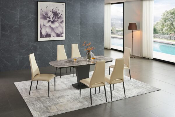Mat, Shiny 2417 Marble Table Gray Taupe with 3405 Chairs Beige By ESF Furniture 17