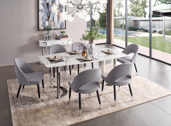 Shiny 131 Silver Marble Dining Table i27597 By ESF Furniture 12