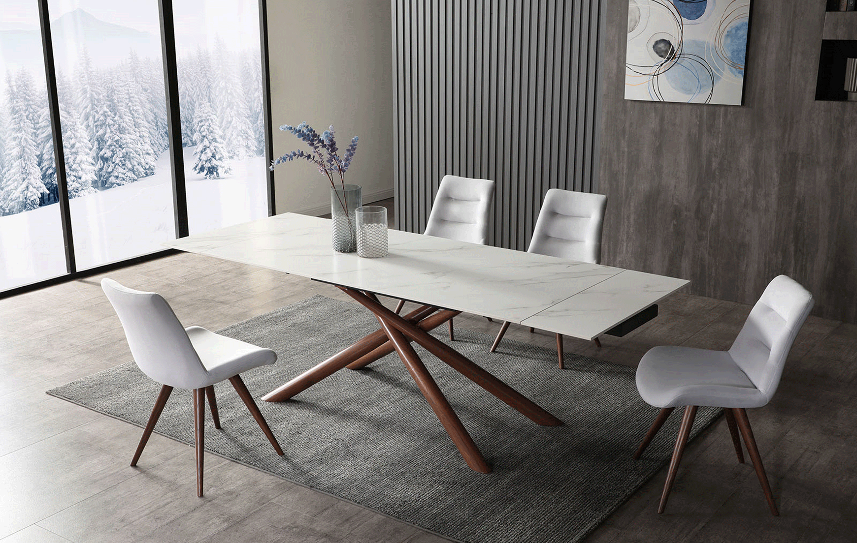 Shiny 9063 Dining Table with 1313 Chairs p12630 By ESF Furniture
