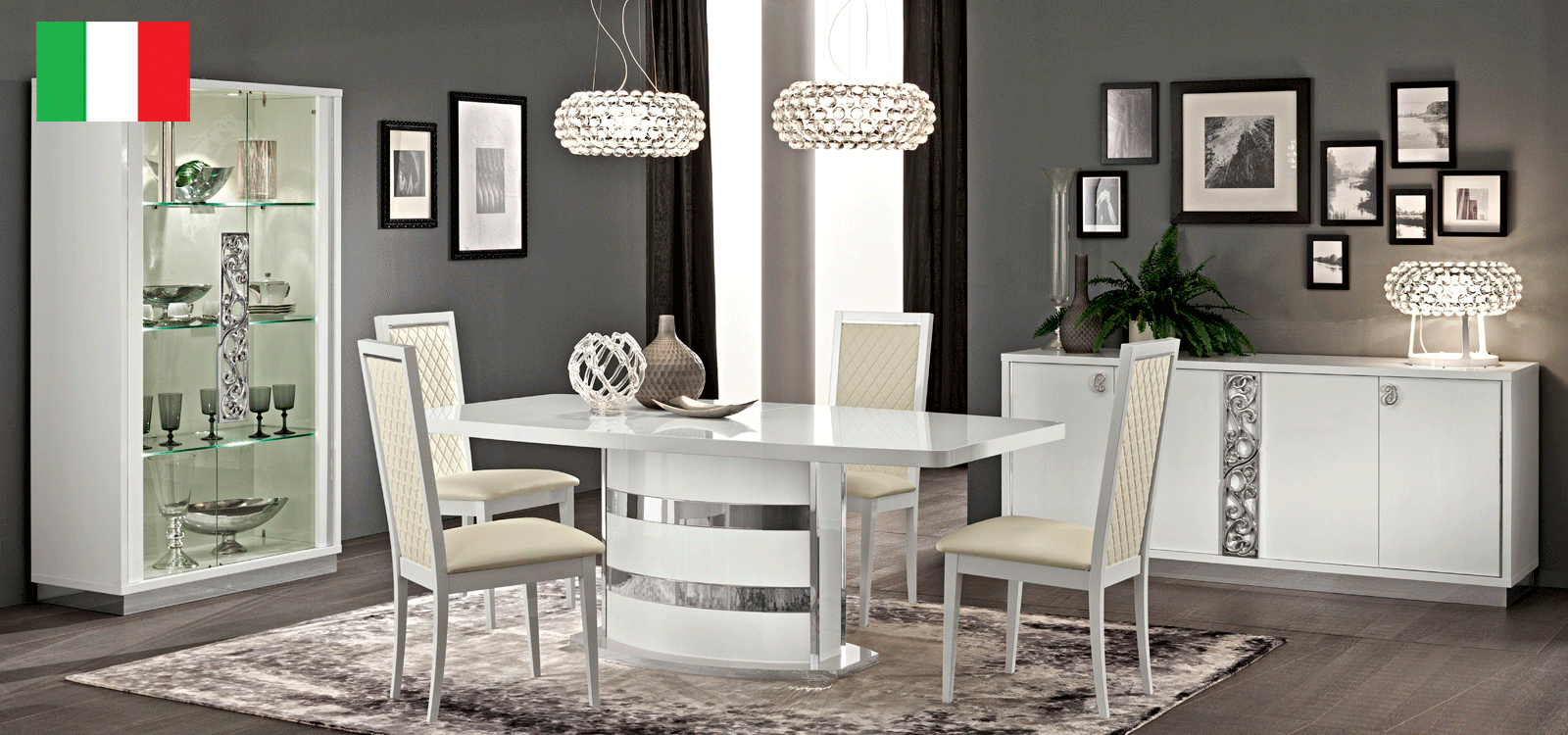 High Gloss Lacquer Roma Dining Set White, Italy p6738 By ESF Furniture