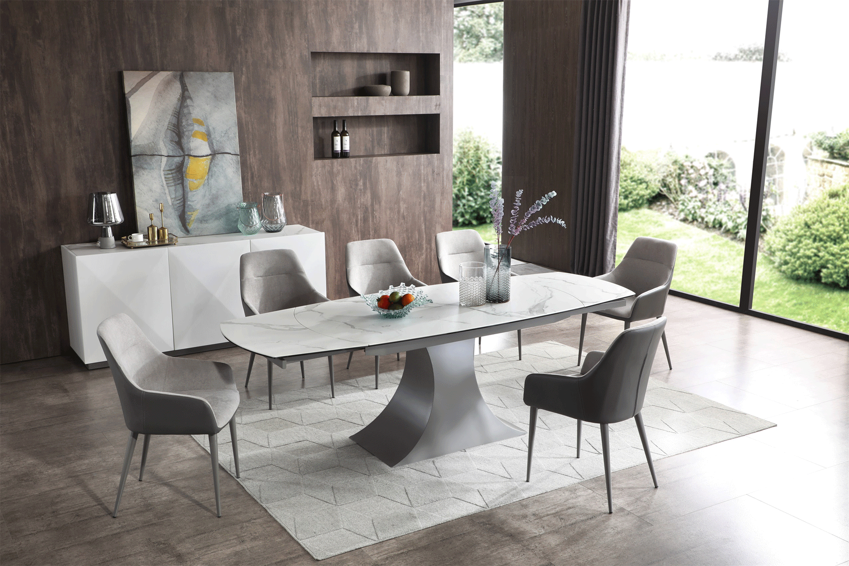 Mat, Shiny 9035 Table with 1254 Chairs and 3012 buffet By ESF Furniture