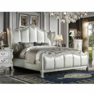 Leather &Amp; Bone White Finish Dresden Bed By Acme | Mobilia Cleopatra Leather & Bone White Finish Dresden Bed By ACME