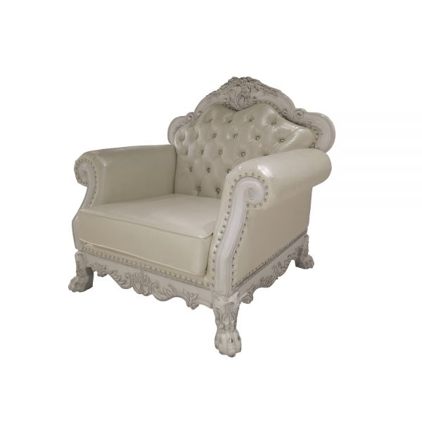 Synthetic Leather & Bone White Finish Dresden Chair W/2 Pillows LV01690 By ACME