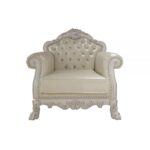 Synthetic Leather & Bone White Finish Dresden Chair W/2 Pillows LV01690 By ACME 14