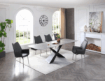 Gray 9422 Dining Table with 1218 swivel Dark gray chairs By ESF Furniture Luxury Dining Sets Mobilia Cleopatra 25 Gray 9422 Dining Table with 1218 swivel Dark gray chairs By ESF Furniture 25