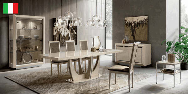 High Gloss Lacquer Elite Dining Set Ivory With Ambra “Rombi” Chairs P11189 By Esf Furniture | Mobilia Cleopatra High Gloss Lacquer Elite Dining Set Ivory with Ambra “Rombi” Chairs p11189 By ESF Furniture