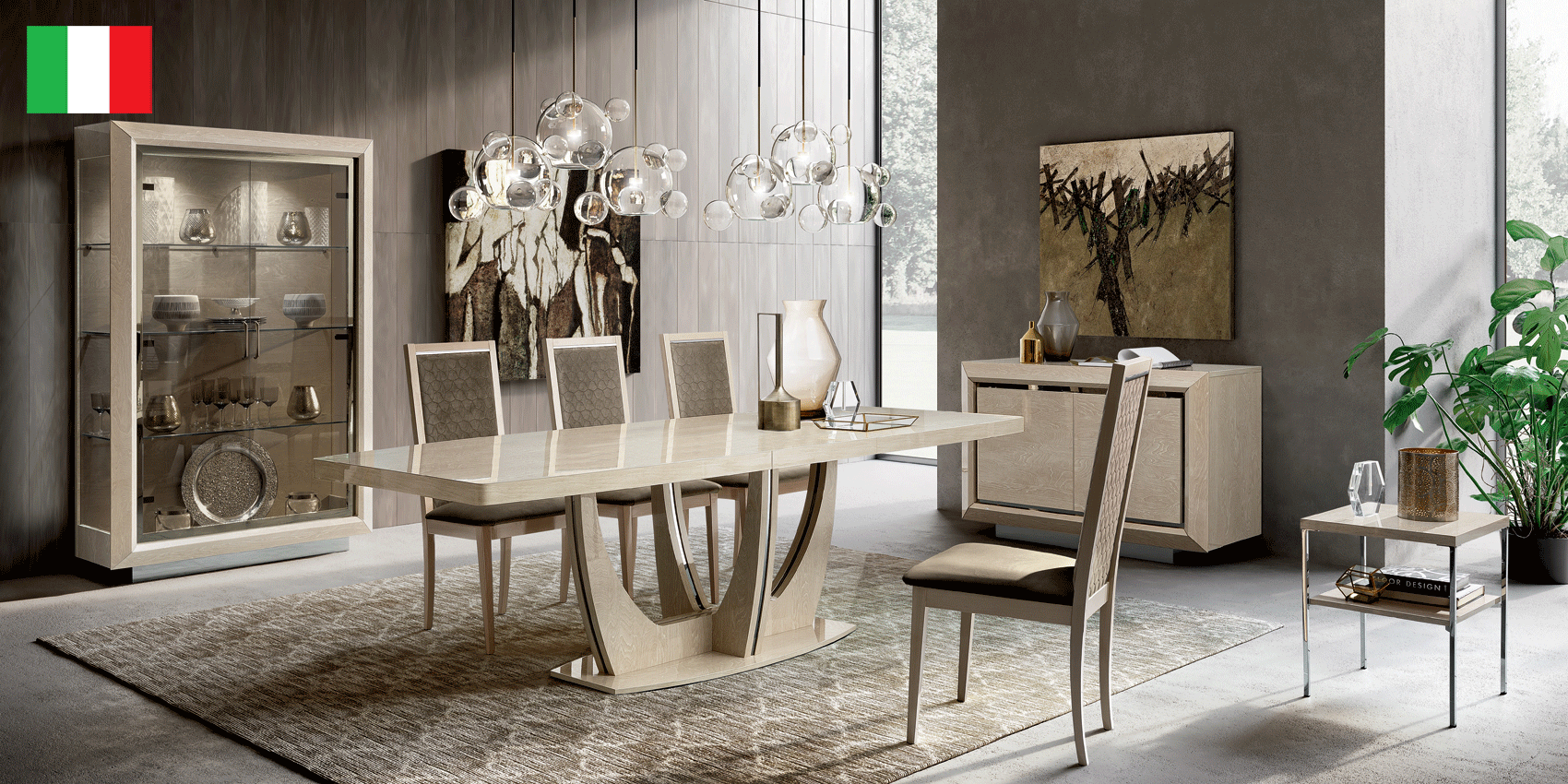 High Gloss Lacquer Elite Dining Set Ivory with Ambra “Rombi” Chairs p11189 By ESF Furniture