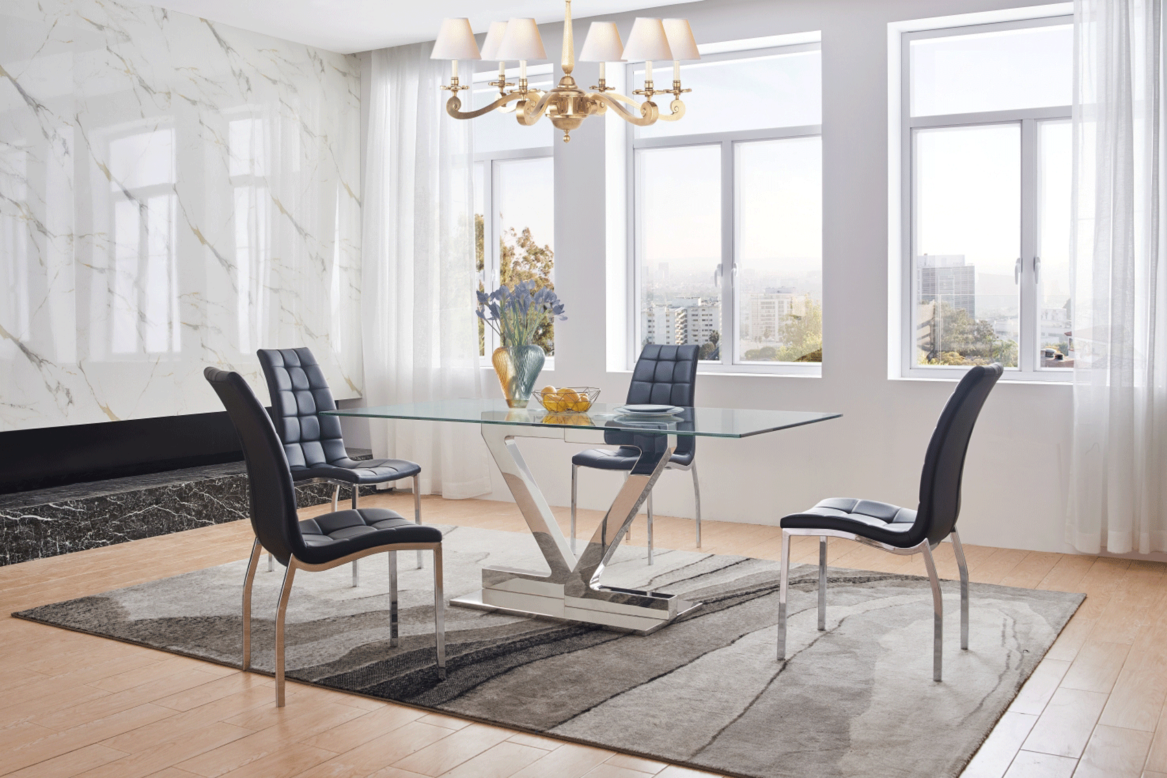 Mat, Shiny Zig Zag Dining Table with 365 Black Chairs p10733 By ESF Furniture