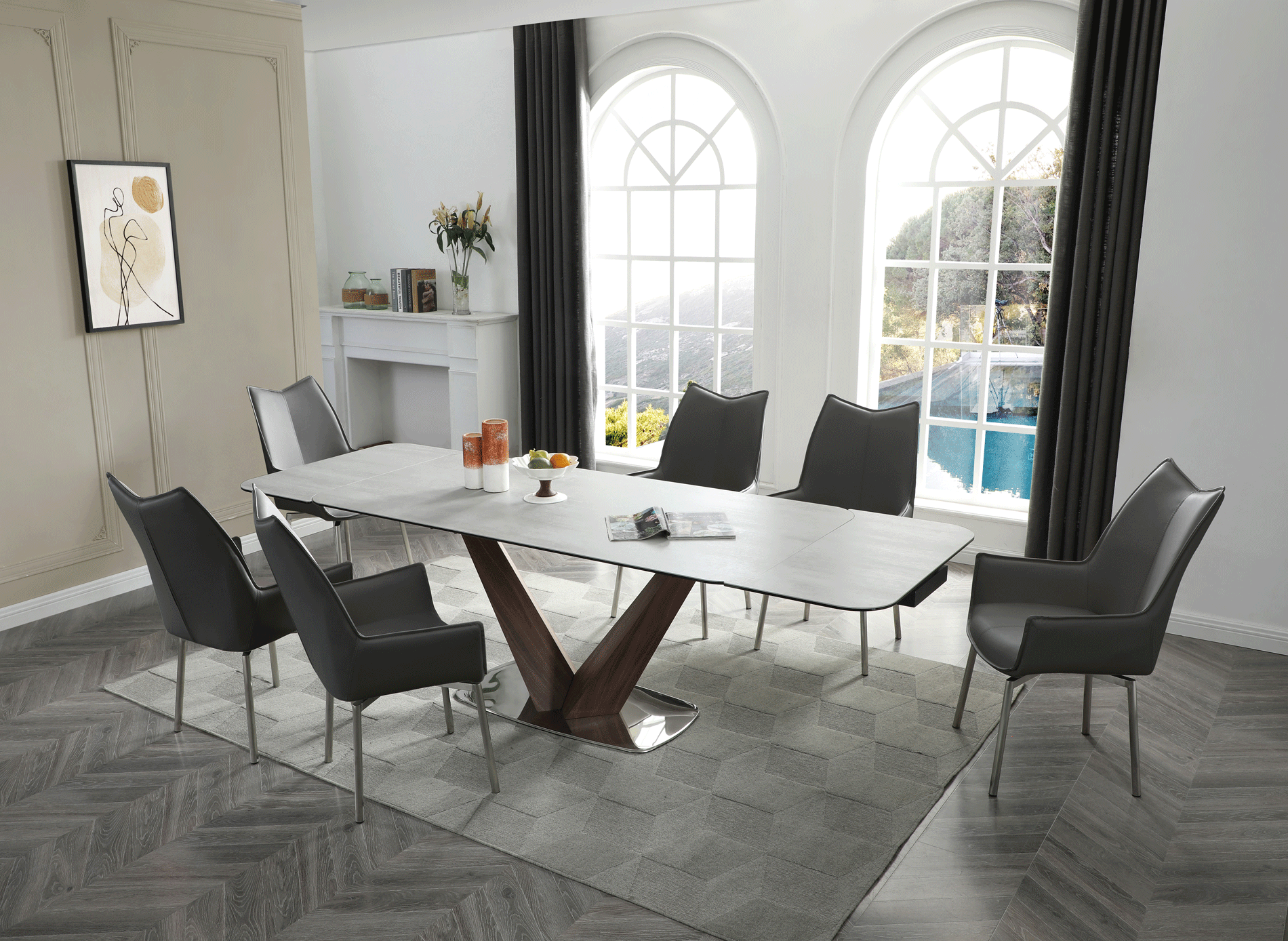 9188 Table with 1218 Swivel Dark Gray Chairs p12719 By ESF Furniture