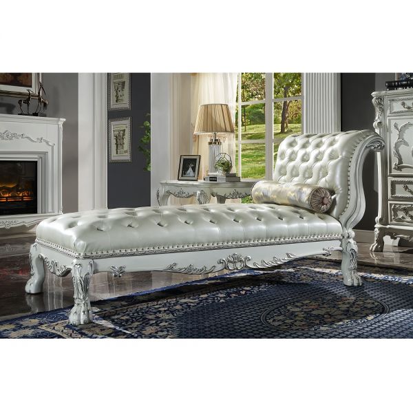 Synthetic Leather & Bone White Finish Dresden Chaise AC01693 By ACME