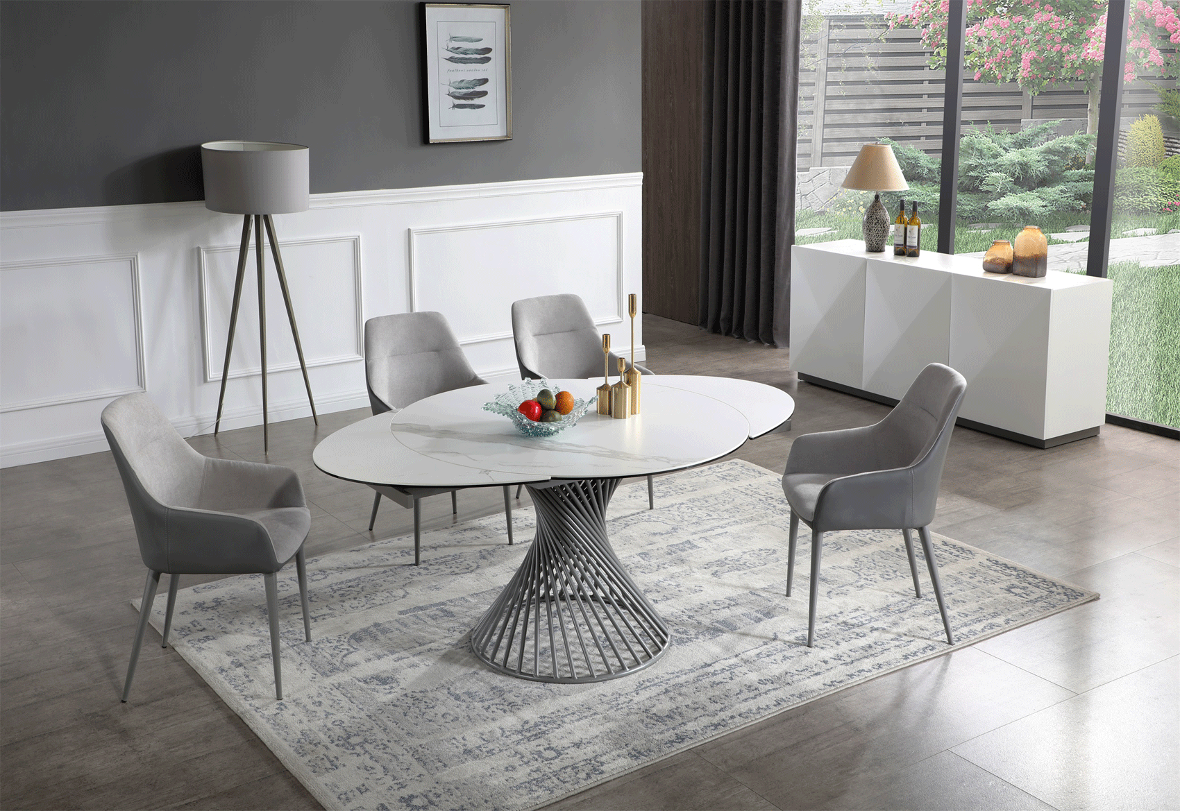 Mat, Shiny 9034 Dining Table with 1254 Chairs and 3012 buffet p11456 By ESF Furniture