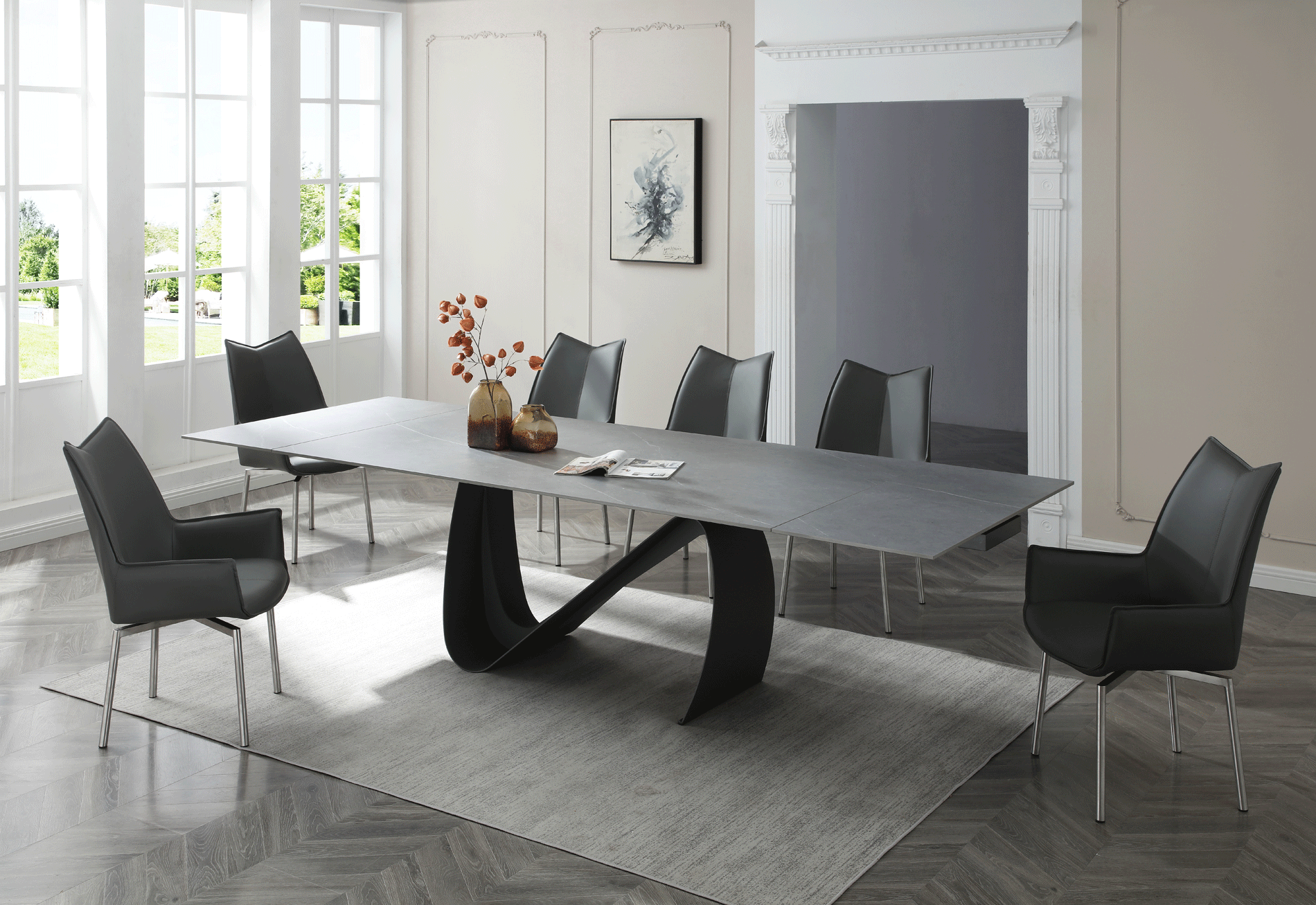 9087 Table Dark gray with 1218 swivel dark gray chair p12870 By ESF Furniture
