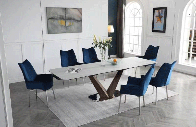 9188 Table with 1218 swivel blue chairs p12718 By ESF Furniture