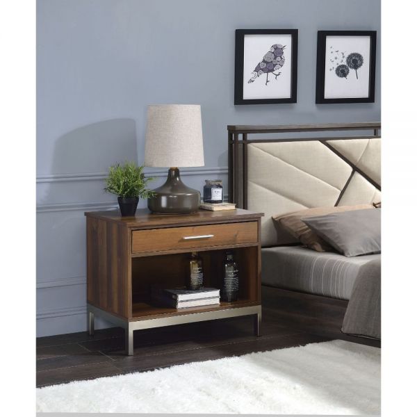 Walnut & Satin Plated Sterret Nightstand 97475 By ACME