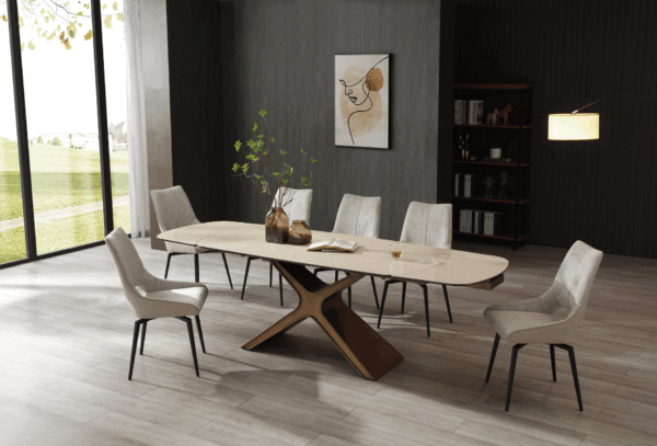 9368 Table Taupe with 1239 Swivel Beige Chairs p12874 By ESF Furniture 18