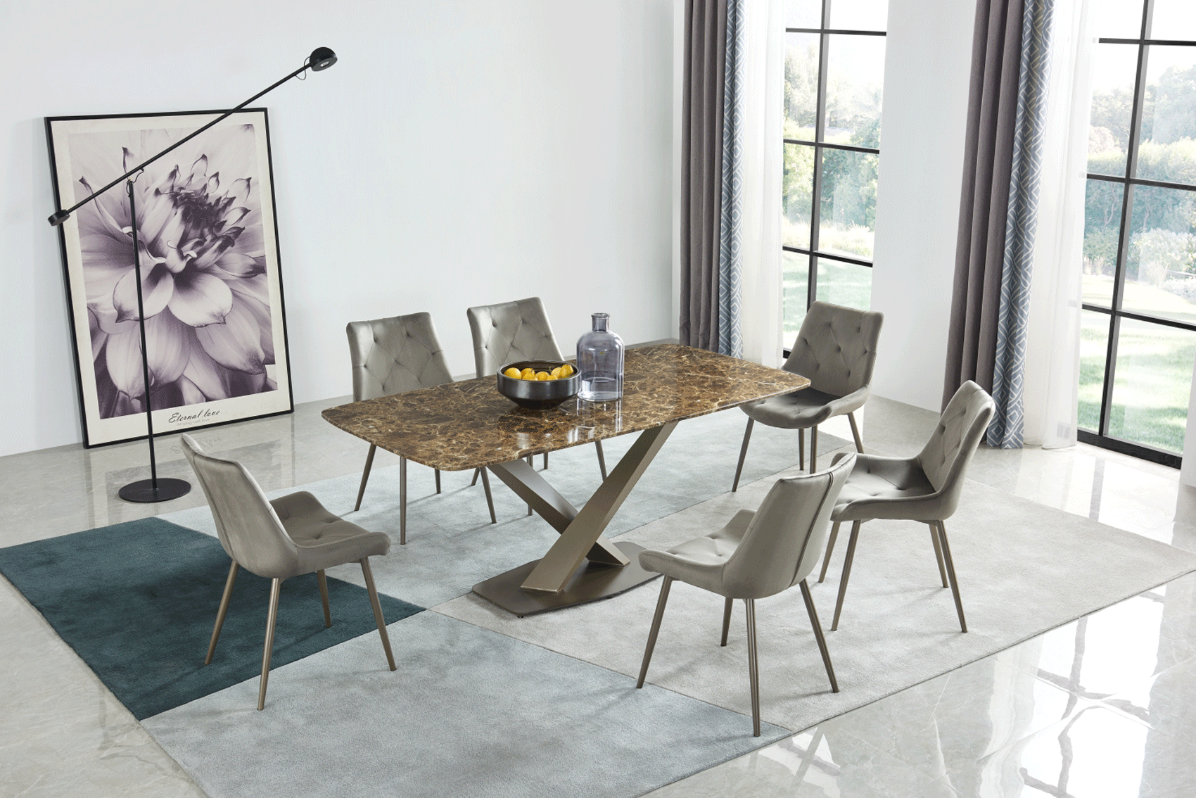 Mat, Shiny 311 Marble Dining Table with 137 Chairs p11446 By ESF Furniture