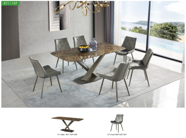 Mat, Shiny 311 Marble Dining Table with 137 Chairs p11446 By ESF Furniture 18