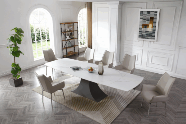 9437 Dining Table with 1218 Swivel Gray Taupe Chairs p13304 By ESF Furniture 13