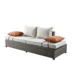Salena Patio Sofa & Ottoman in Beige Fabric & Gray Wicker by ACME Outdoor Furniture Mobilia Cleopatra 28 Salena Patio Sofa & Ottoman in Beige Fabric & Gray Wicker by ACME 28