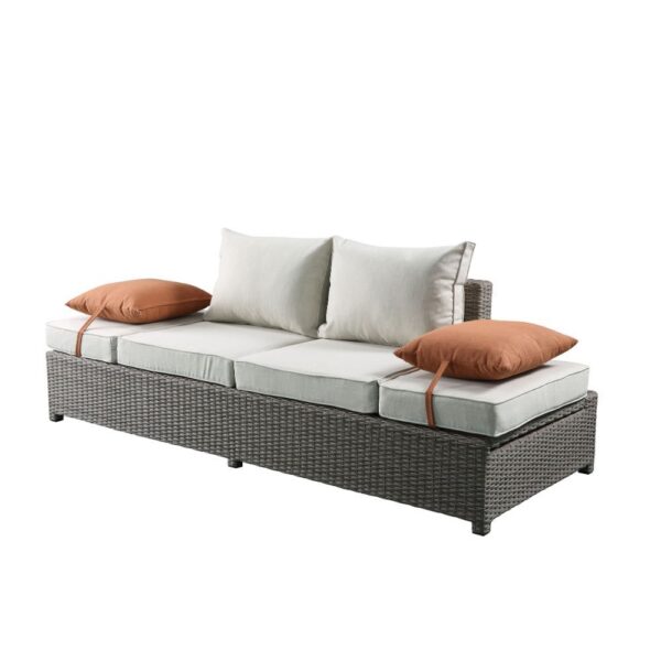 Salena Patio Sofa & Ottoman  in Beige Fabric & Gray Wicker by ACME 16