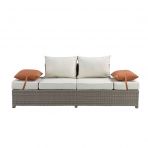 Salena Patio Sofa & Ottoman in Beige Fabric & Gray Wicker by ACME Outdoor Furniture Mobilia Cleopatra 30 Salena Patio Sofa & Ottoman in Beige Fabric & Gray Wicker by ACME 30