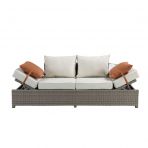 Salena Patio Sofa & Ottoman in Beige Fabric & Gray Wicker by ACME Outdoor Furniture Mobilia Cleopatra 31 Salena Patio Sofa & Ottoman in Beige Fabric & Gray Wicker by ACME 31