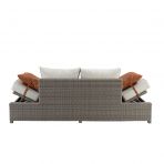 Salena Patio Sofa & Ottoman in Beige Fabric & Gray Wicker by ACME Outdoor Furniture Mobilia Cleopatra 35 Salena Patio Sofa & Ottoman in Beige Fabric & Gray Wicker by ACME 35