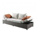 Salena Patio Sofa & Ottoman in Beige Fabric & Gray Wicker by ACME Outdoor Furniture Mobilia Cleopatra 38 Salena Patio Sofa & Ottoman in Beige Fabric & Gray Wicker by ACME 38