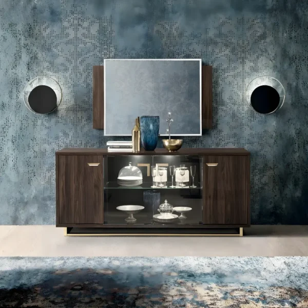 High Gloss Lacquer Volare Dining Room Set Dark Walnut