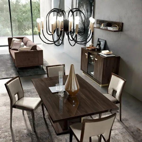 High Gloss Lacquer Volare Dining Room Set Dark Walnut