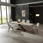 9368 Table Taupe with 1239 Swivel Beige Chairs