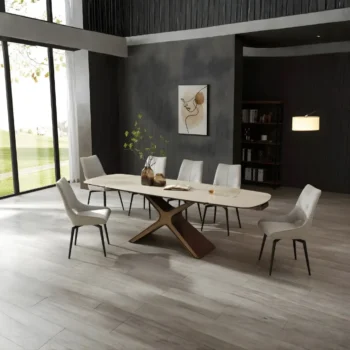 9368 Table Taupe with 1239 Swivel Beige Chairs