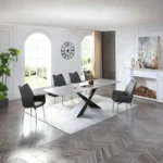 Gray 9422 Dining Table with 1218 swivel Dark gray chairs